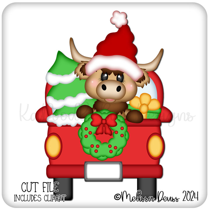 Christmas Truck Highland Cow