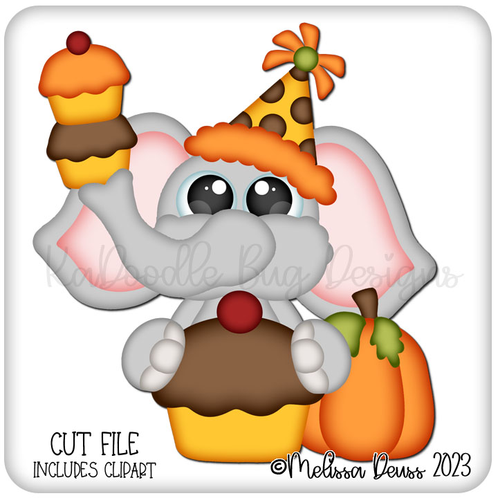 Fall Birthday Cupcake Elephant