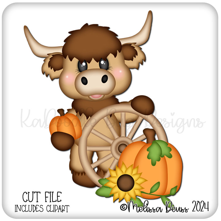 Fall Wagon Wheel Highland Cow