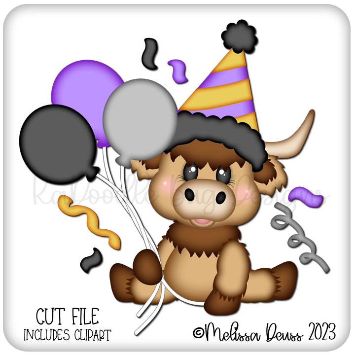 New Year Balloons Highland Cow