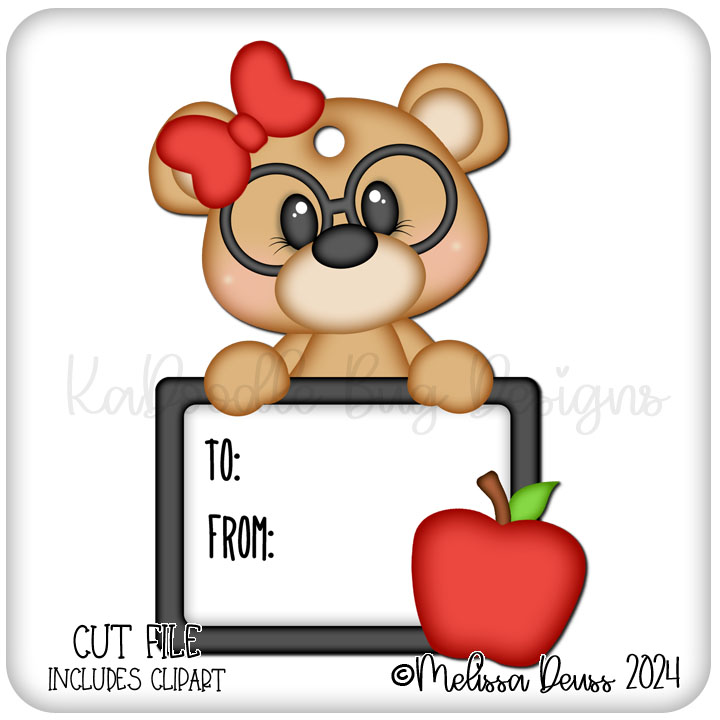 School Apple Bear Tag - Click Image to Close