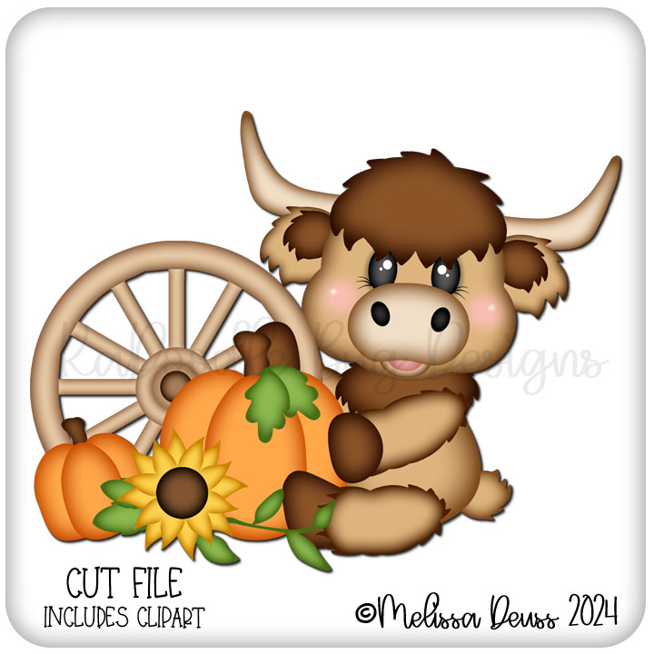 Sitting Wagon Wheel Highland Cow