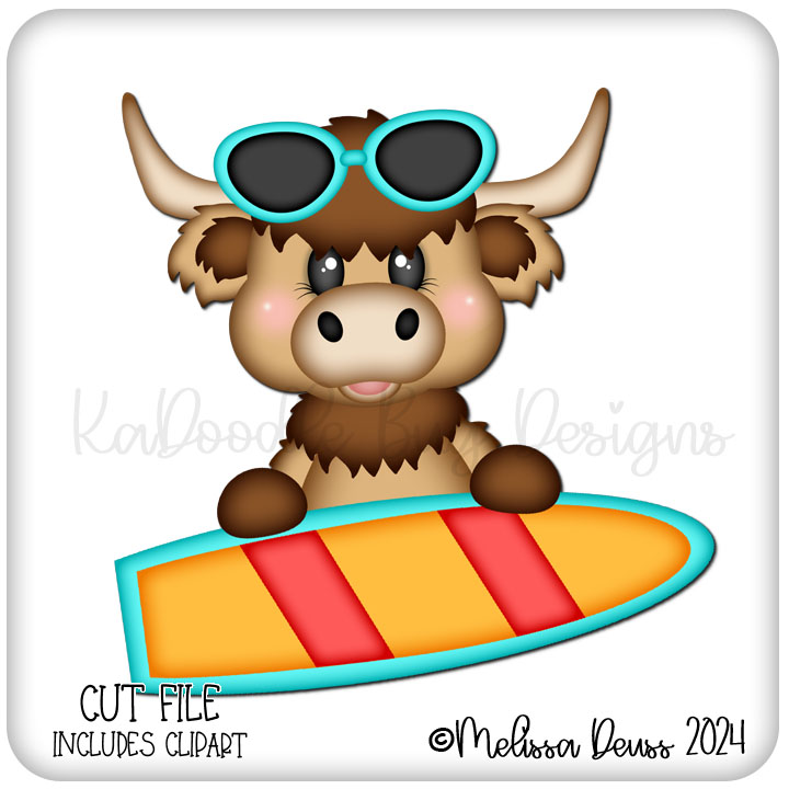 Surfing Highland Cow Peeker - Click Image to Close